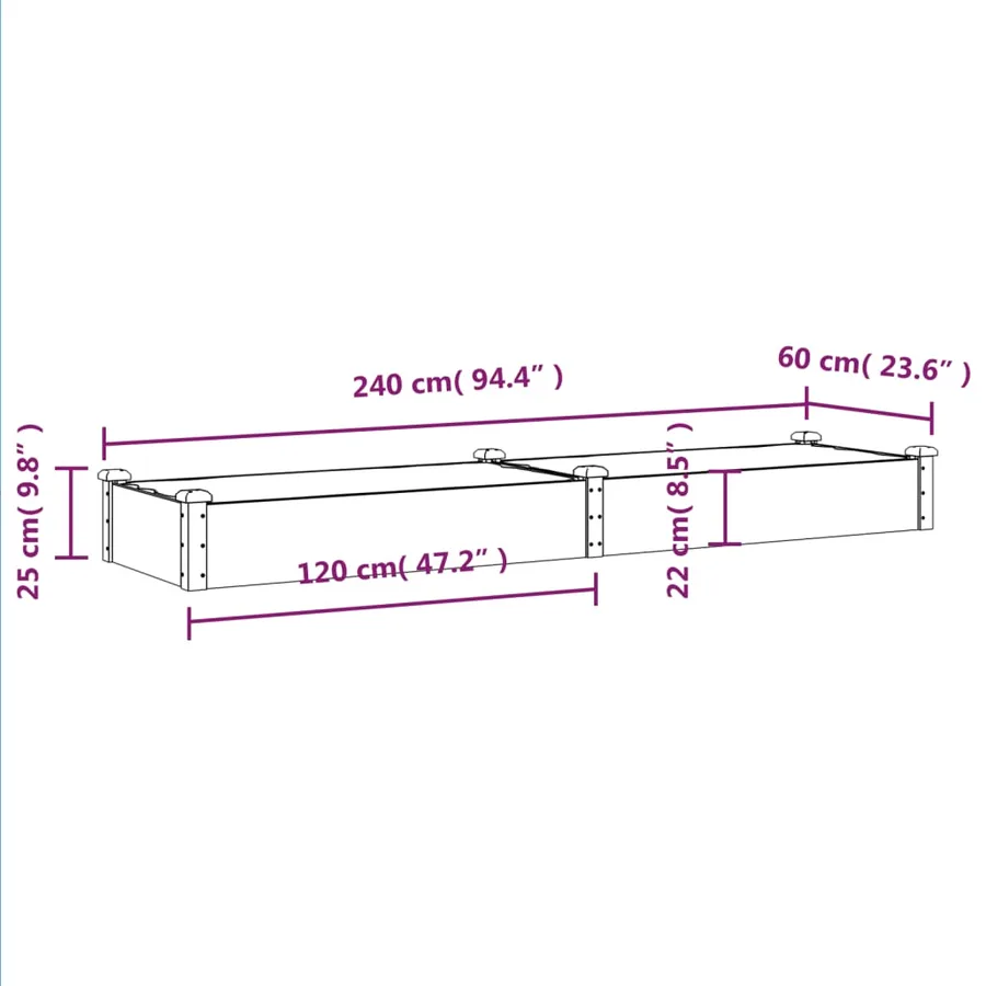 Lit surélevé de jardin doublure 240x60x25 cm bois massif sapin - 8
