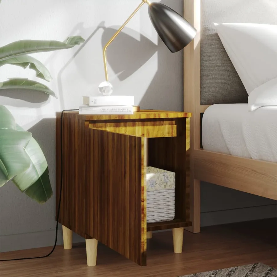 Tables de chevet pieds en bois 2 pcs Chêne marron 40x30x50 cm - 3