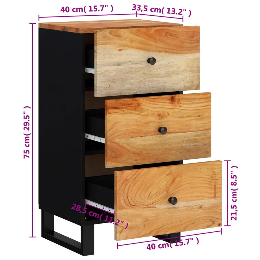 Buffet avec 3 tiroirs 40x33,5x75 cm bois massif d'acacia - 8