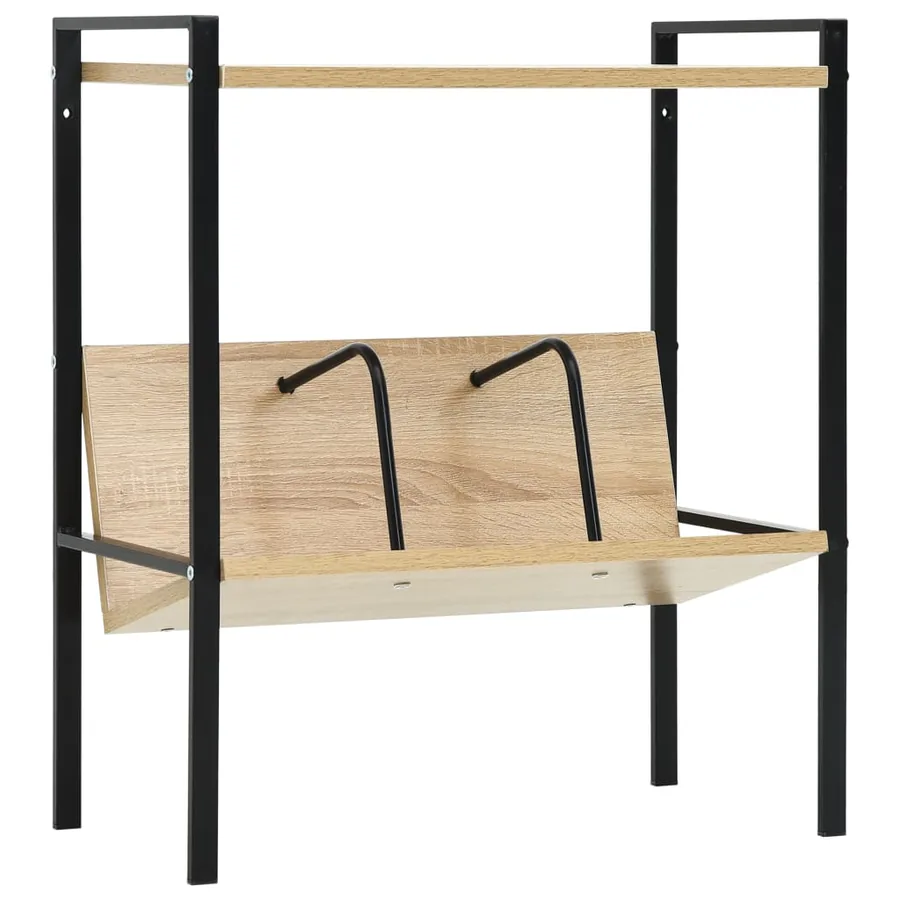 Bibliothèque 2 niveaux noir chêne 52x28x59 cm bois d'ingénierie