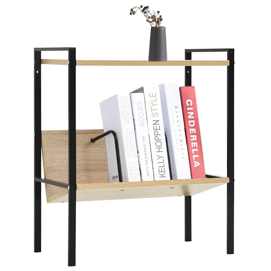 Bibliothèque 2 niveaux noir chêne 52x28x59 cm bois d'ingénierie - 2