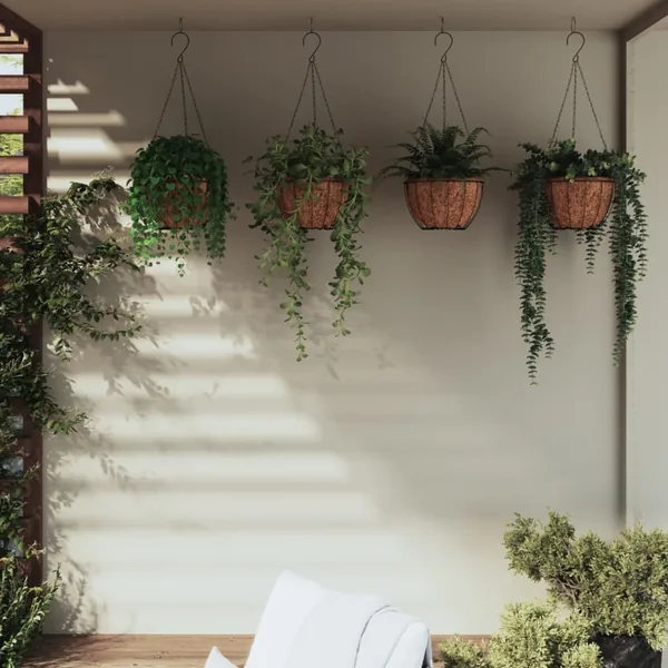 Jardinières suspendues 4 pcs avec doublure coco Noir Ø 35x52 cm