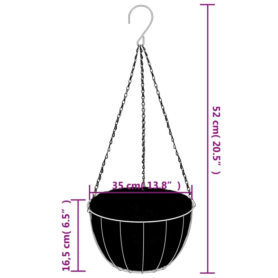 Jardinières suspendues 4 pcs avec doublure coco Noir Ø 35x52 cm - 6