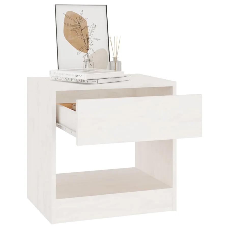 Table de chevet Blanc 40x31x40 cm Bois de pin massif - 3