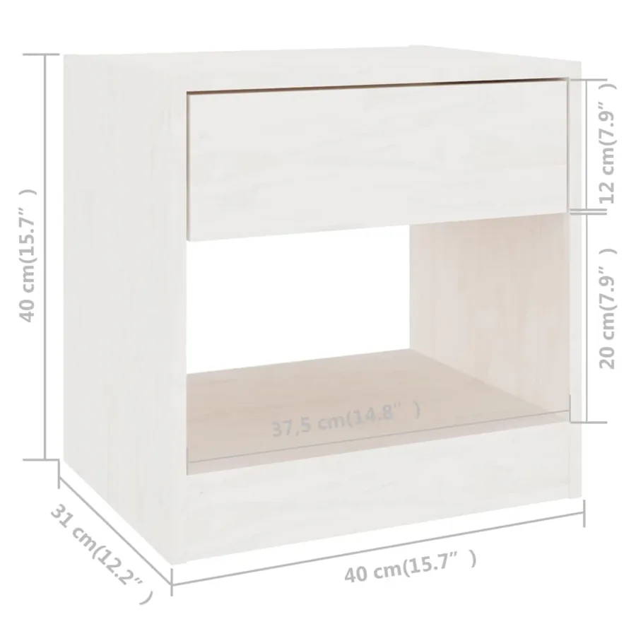 Table de chevet Blanc 40x31x40 cm Bois de pin massif - 7