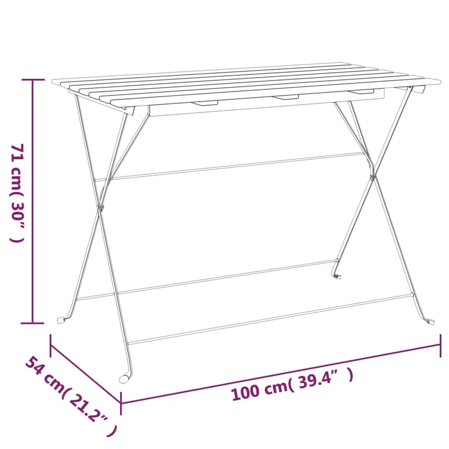Table de bistro pliante 100x54x71cm Bois acacia solide et acier - 7