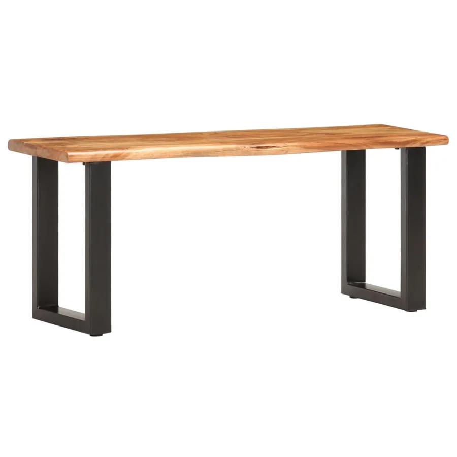 Banc au bord naturel du bois 110 cm Bois d'acacia solide acier - 11