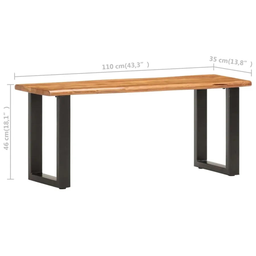 Banc au bord naturel du bois 110 cm Bois d'acacia solide acier - 7