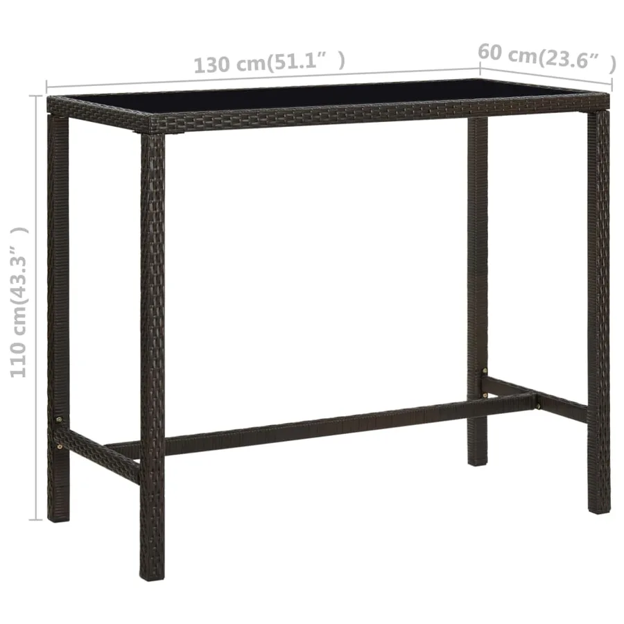 Table de bar de jardin Marron 130x60x110cm Résine tressée verre - 6