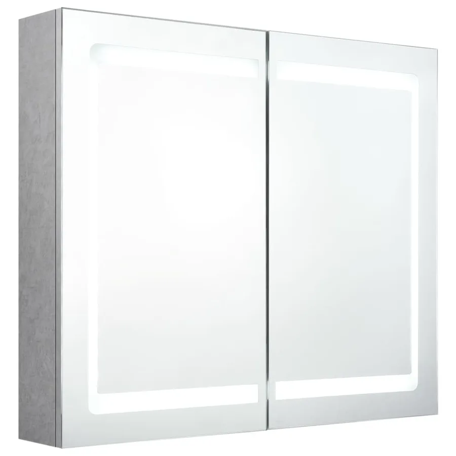 Armoire de salle de bain à miroir LED Gris béton 80x12x68 cm - 2