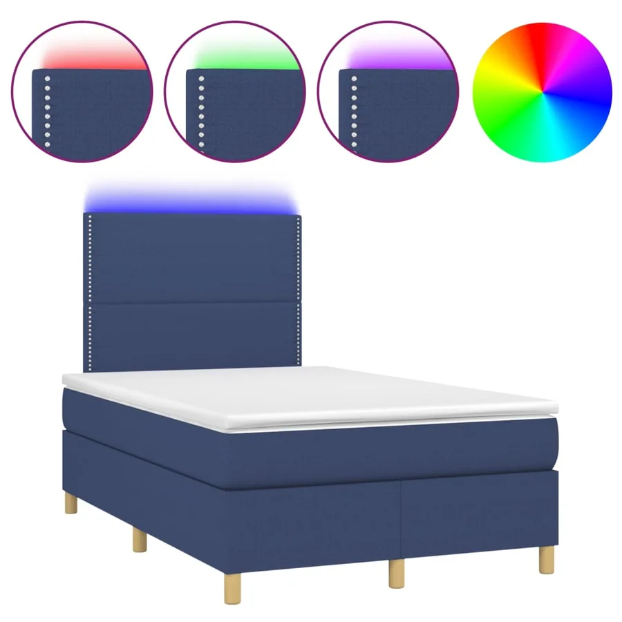 Sommier à lattes de lit et matelas et LED Bleu 120x200 cm Tissu - 2