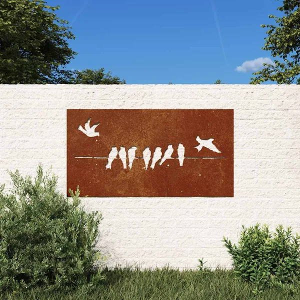 Décoration murale jardin 105x55 cm acier corten design d'oiseau