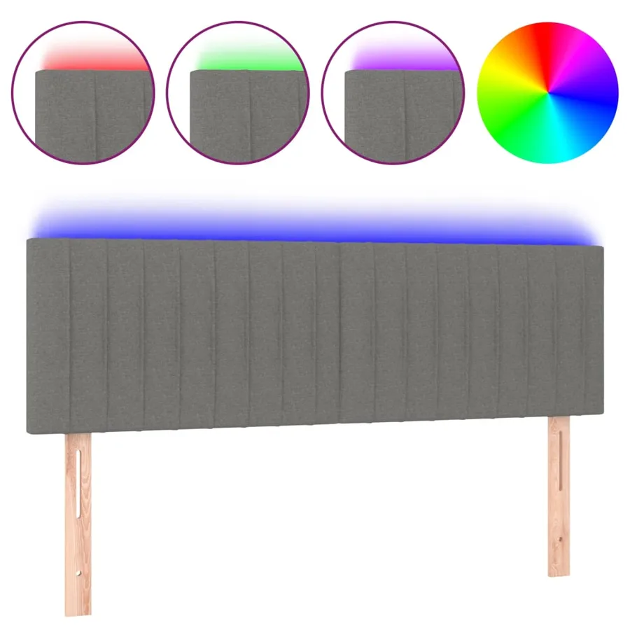 Tête de lit à LED Gris foncé 144x5x78/88 cm Tissu - 2