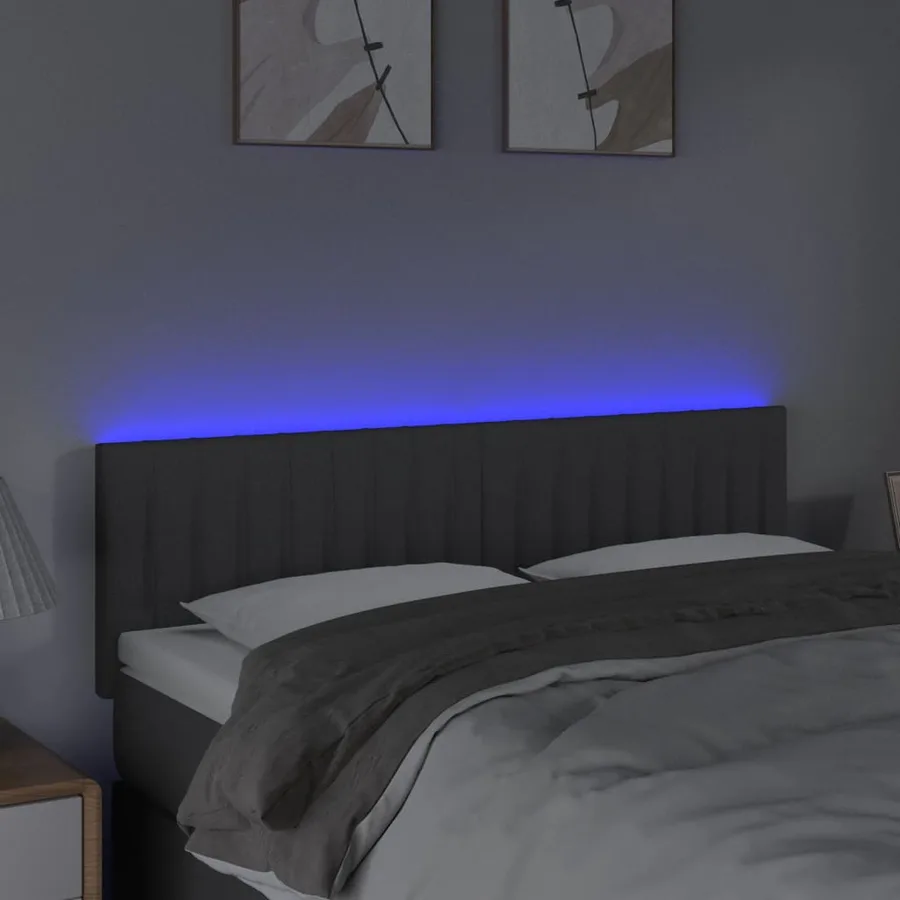 Tête de lit à LED Gris foncé 144x5x78/88 cm Tissu - 3
