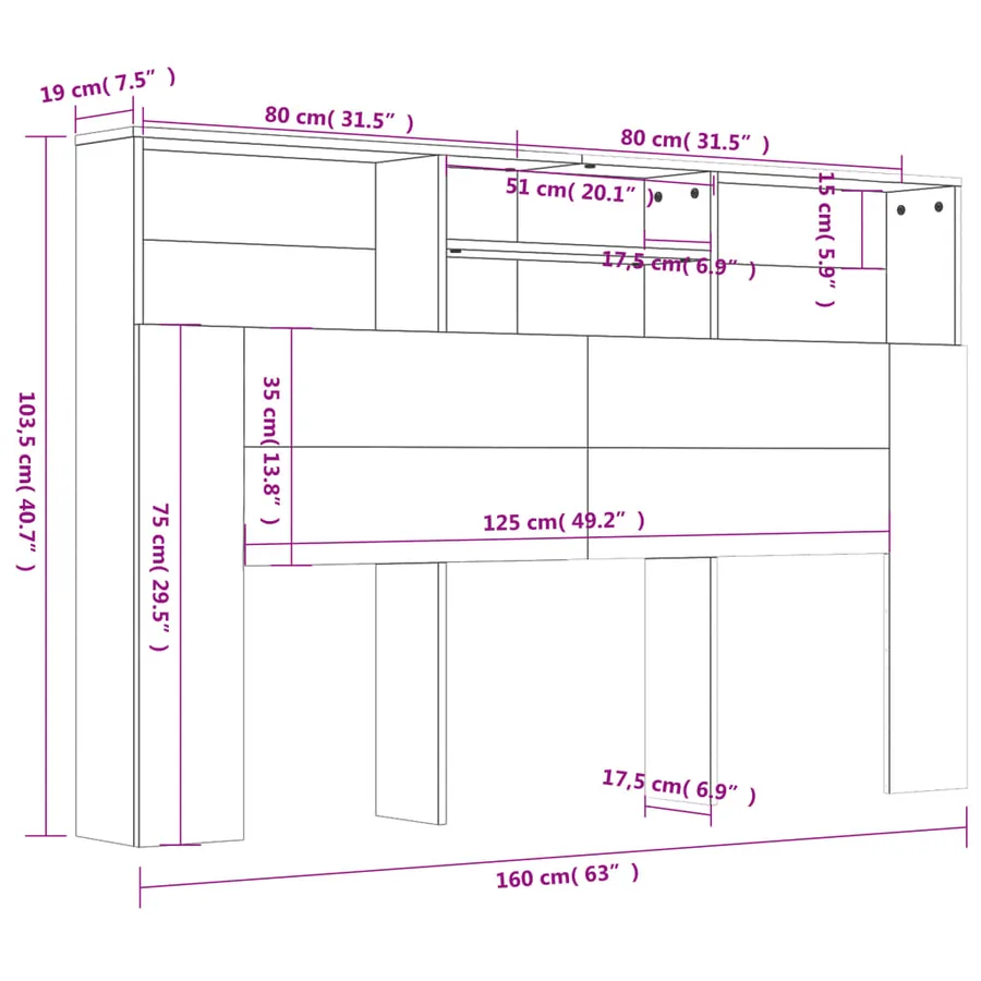 Armoire de tête de lit Chêne fumé 160x19x103,5 cm - 7