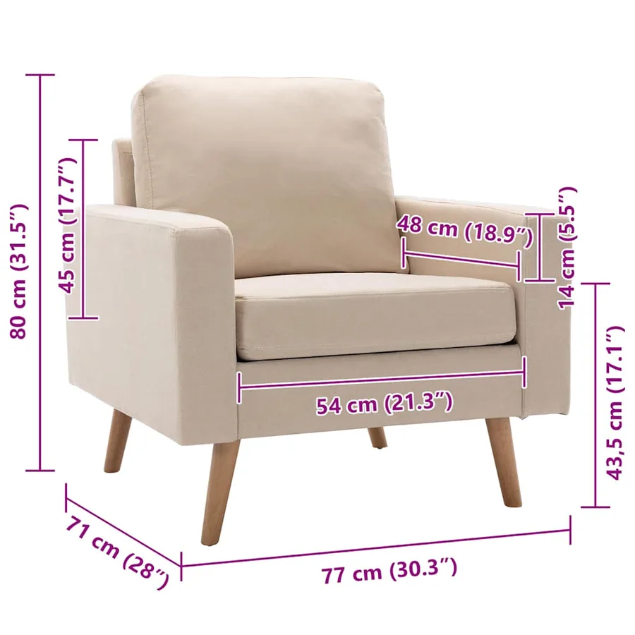 Fauteuil Crème Tissu - 7