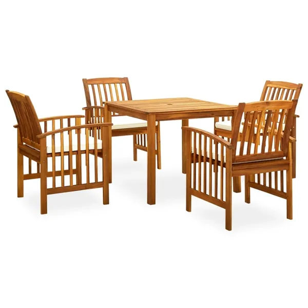 Ensemble à manger de jardin 5 pcs avec coussins Acacia solide