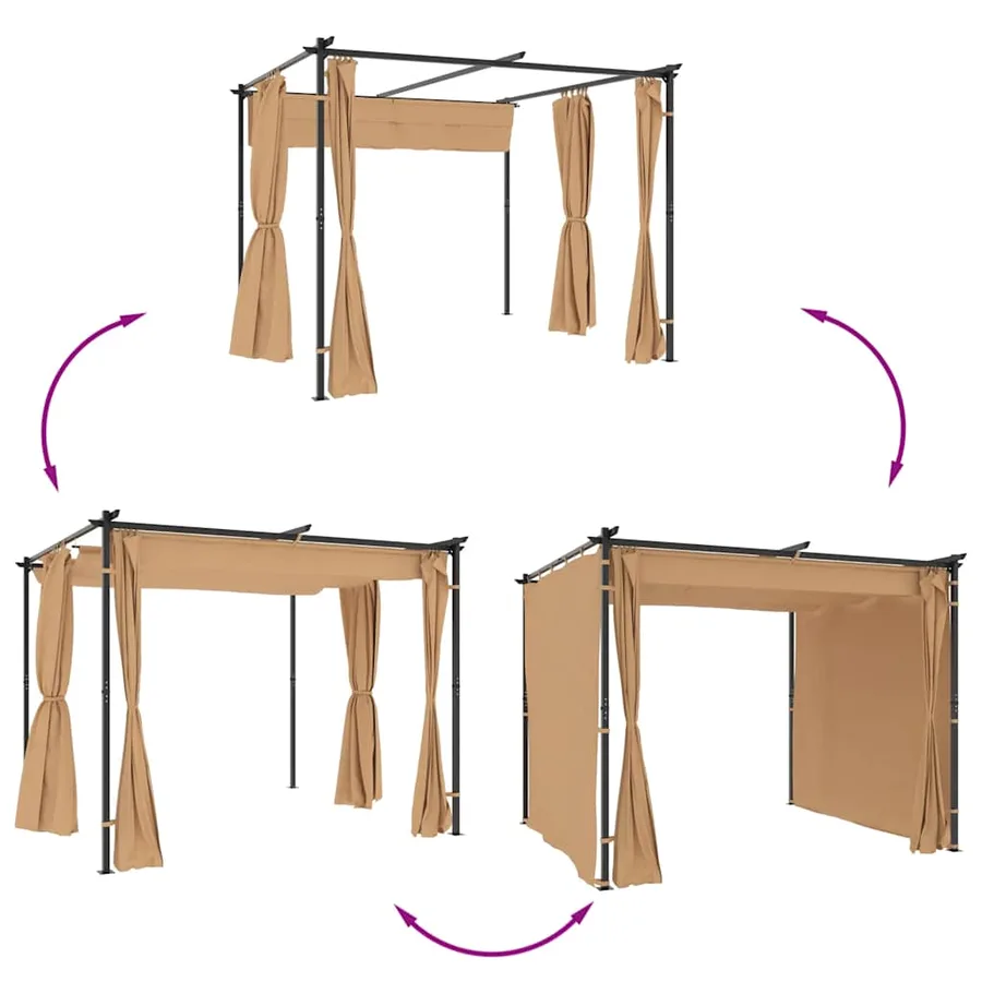Tonnelle avec rideaux 3x3 m Taupe Acier - 7