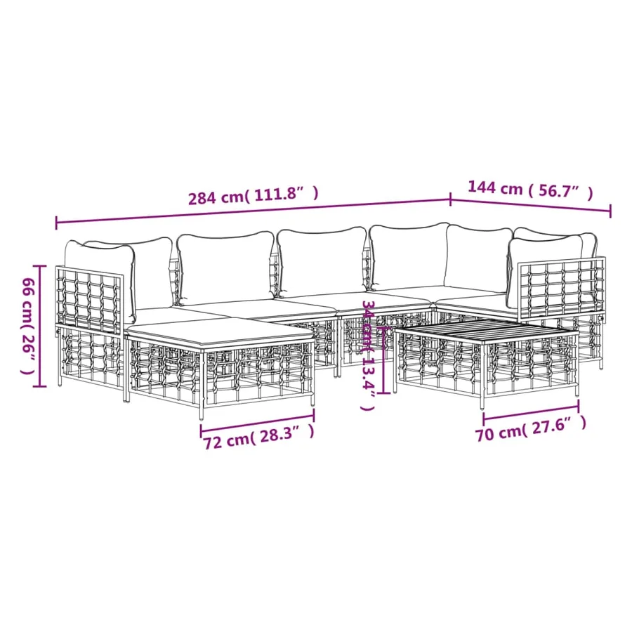 Salon de jardin 7 pcs avec coussins anthracite résine tressée - 10