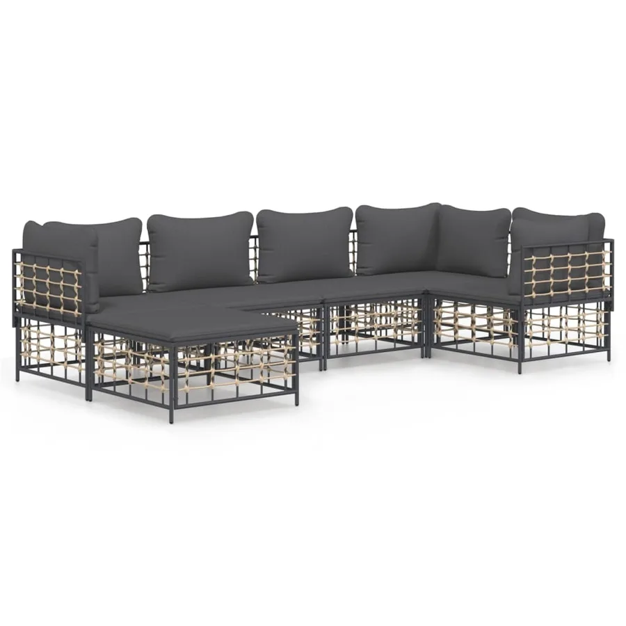 Salon de jardin 6 pcs avec coussins anthracite résine tressée - 2