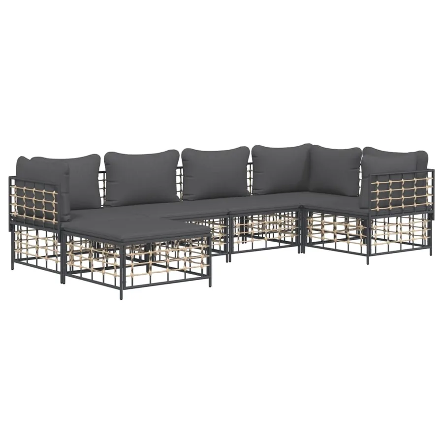 Salon de jardin 6 pcs avec coussins anthracite résine tressée - 3