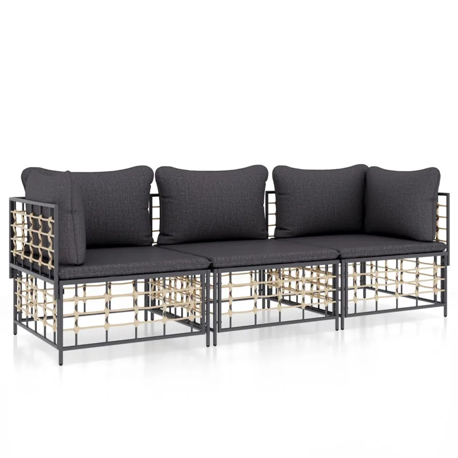 Salon de jardin 3 pcs avec coussins anthracite résine tressée - 2