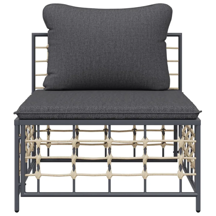 Canapé central de jardin avec coussin gris foncé résine tressée - 3