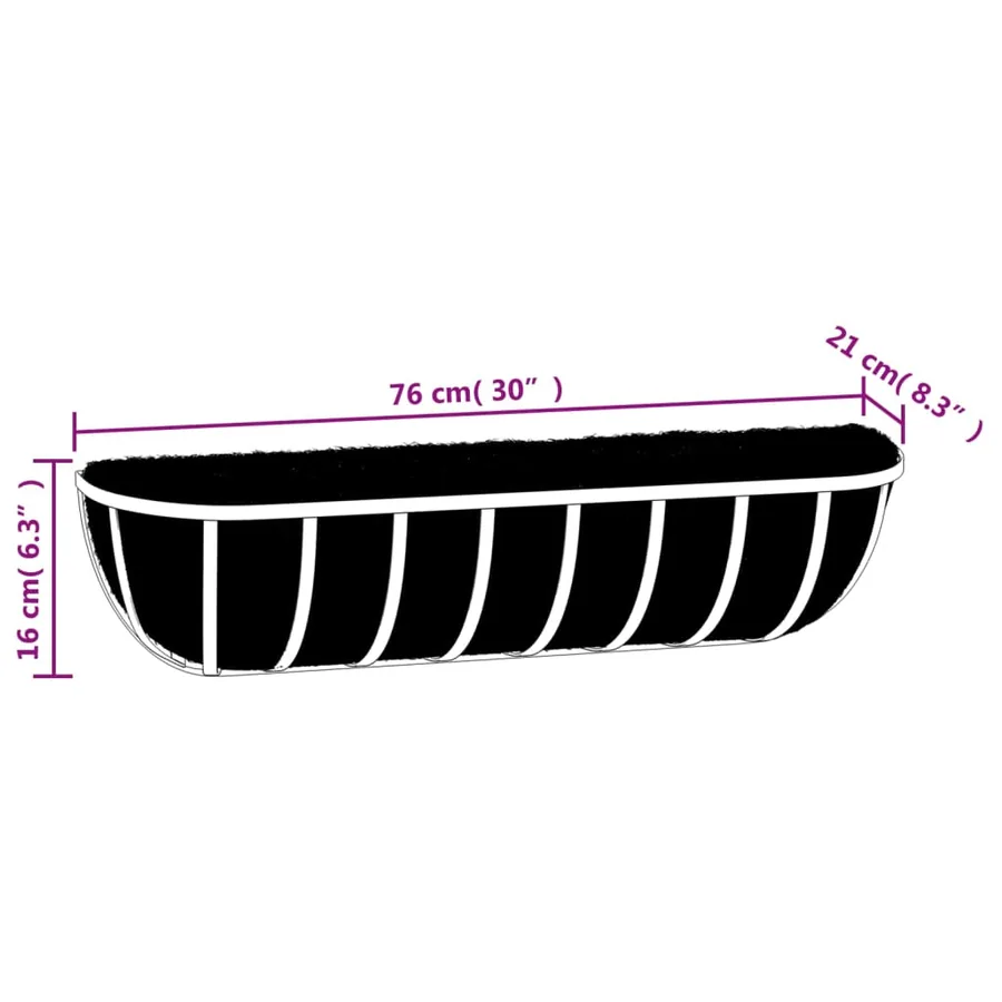 Jardinières murales 2 pcs en coco noir 76x21x16 cm acier - 6