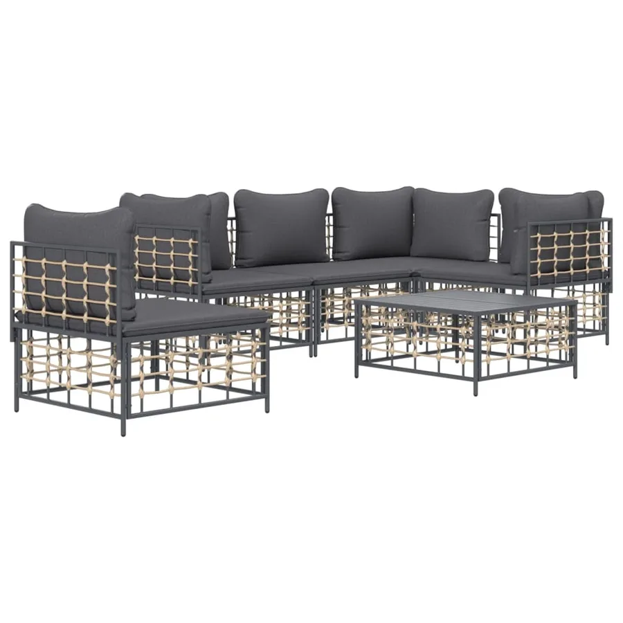 Salon de jardin 6 pcs avec coussins anthracite résine tressée - 3