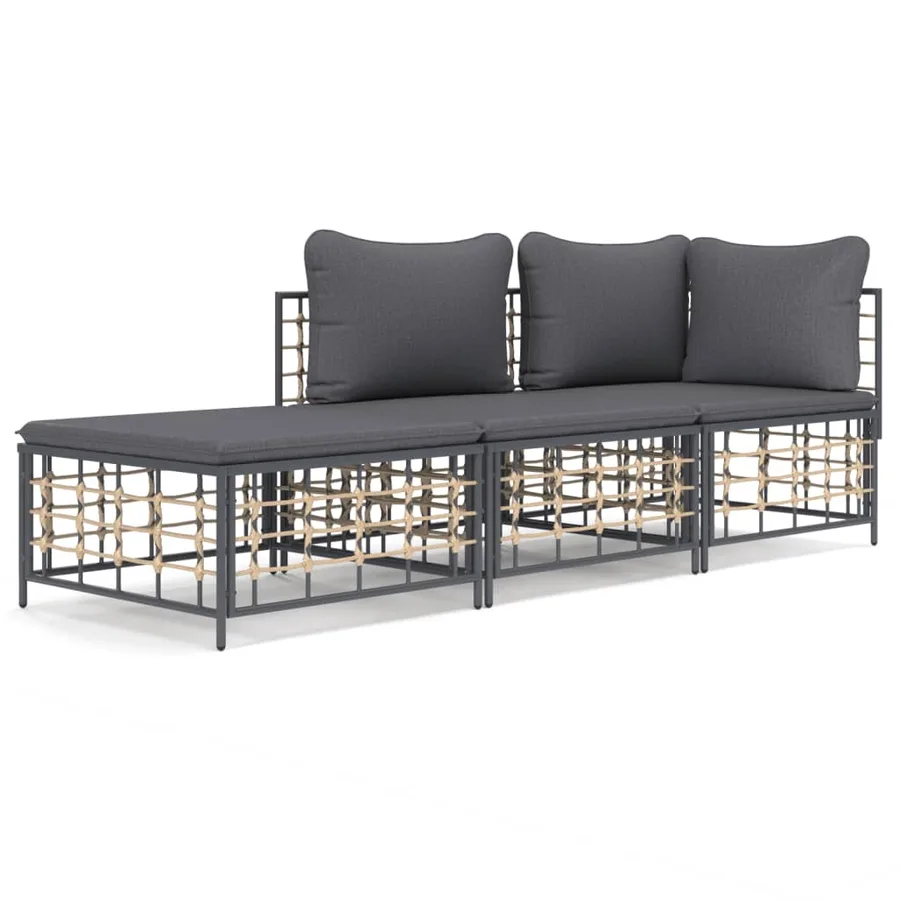 Salon de jardin 3 pcs avec coussins anthracite résine tressée - 2