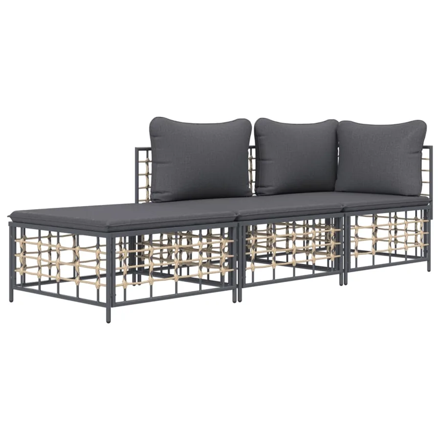 Salon de jardin 3 pcs avec coussins anthracite résine tressée - 3