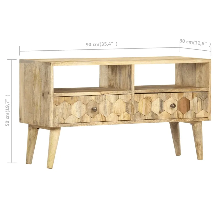Meuble TV 90x30x50 cm Bois de manguier solide - 9