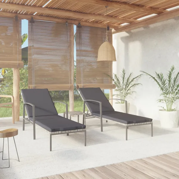 Chaises longues lot de avec table Résine tressée Gris