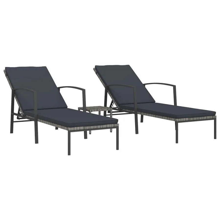 Chaises longues lot de avec table Résine tressée Gris - 2
