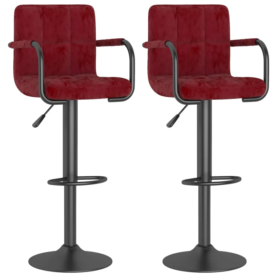 Tabourets de bar lot de 2 rouge bordeaux velours - 2
