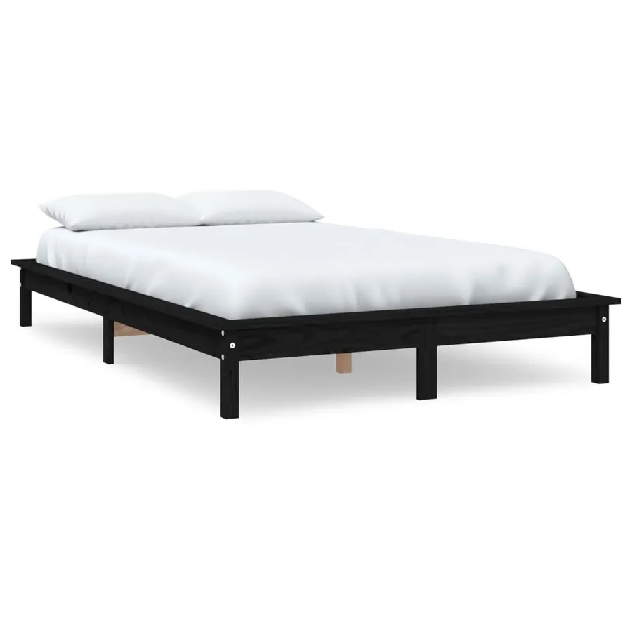 Cadre de lit sans matelas noir 140x190 cm bois de pin massif - 2