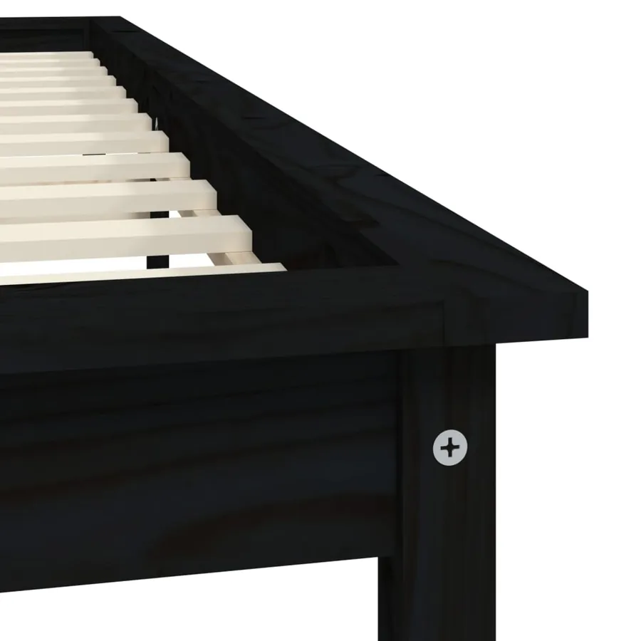 Cadre de lit sans matelas noir 140x190 cm bois de pin massif - 7