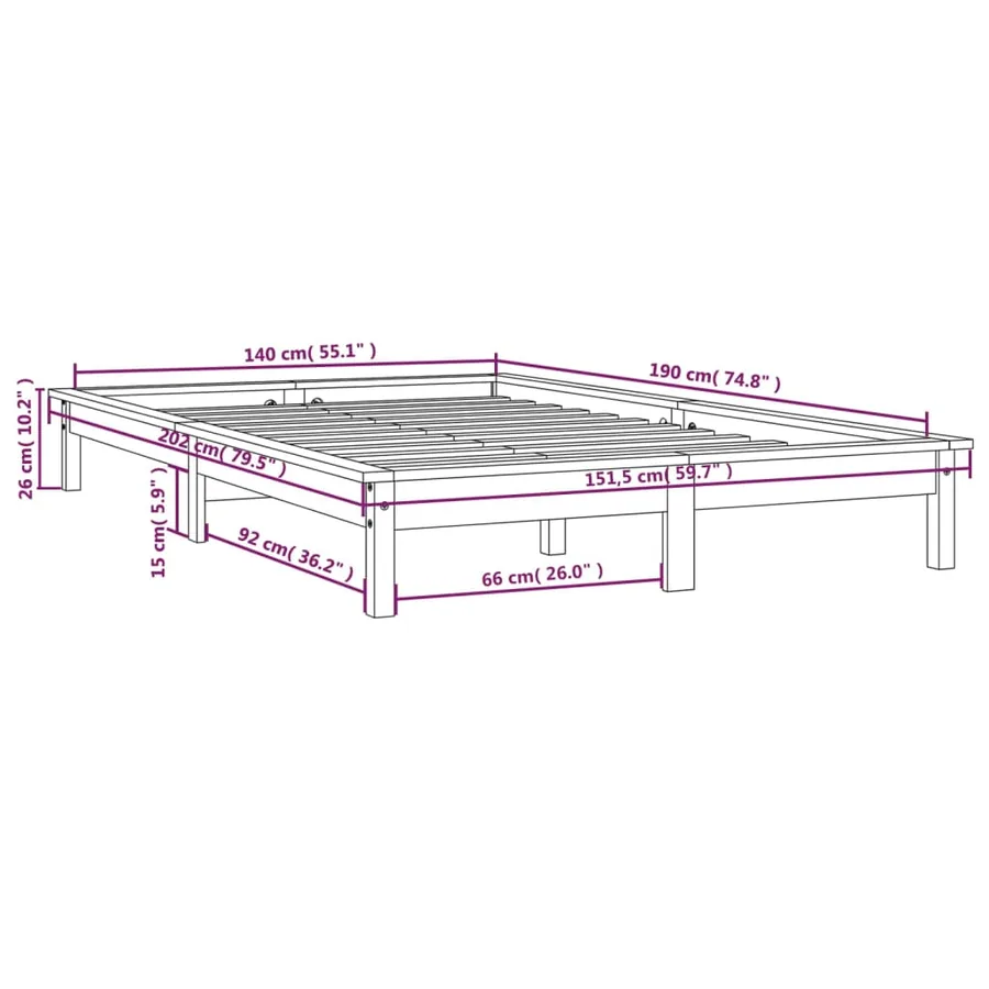 Cadre de lit sans matelas noir 140x190 cm bois de pin massif - 9