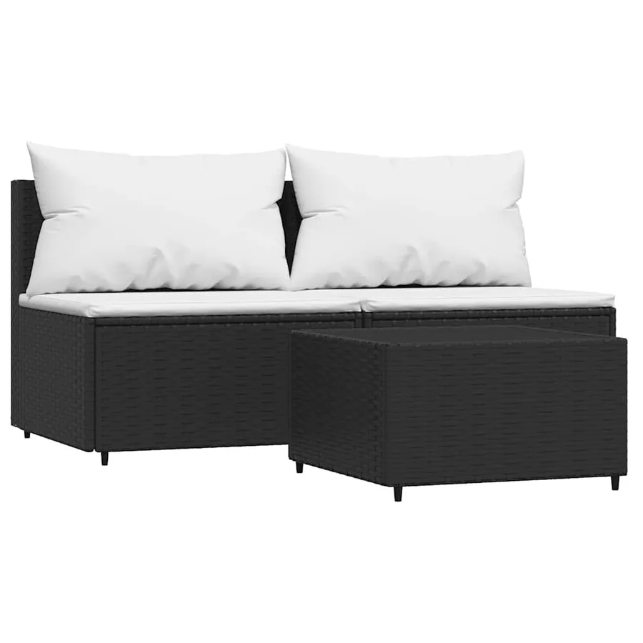 Salon de jardin 3 pcs avec coussins Noir Résine tressée - 2