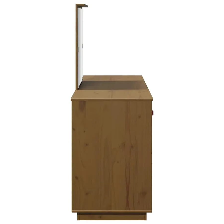 Ensemble de coiffeuse et miroir Marron miel Bois de pin solide - 6