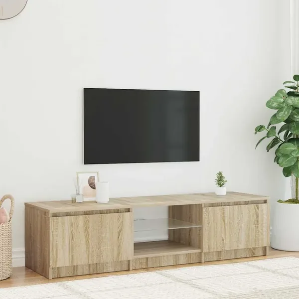 Meuble TV avec lumières LED Chêne fumé 140x40x36 cm