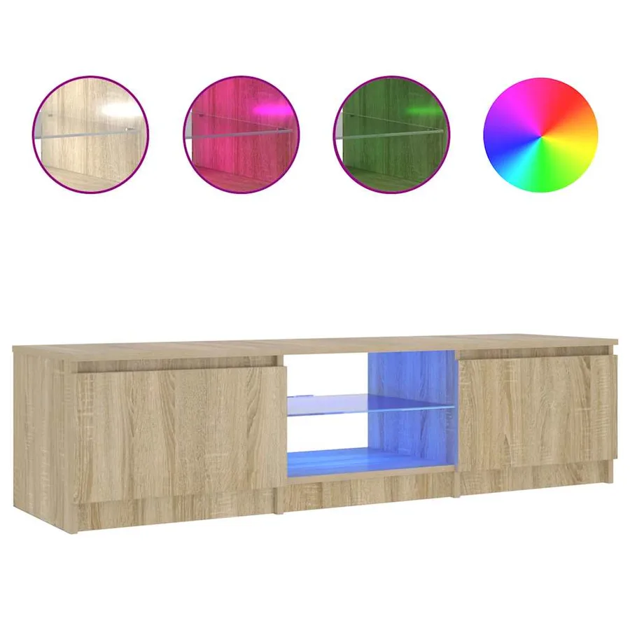 Meuble TV avec lumières LED Chêne fumé 140x40x36 cm - 2