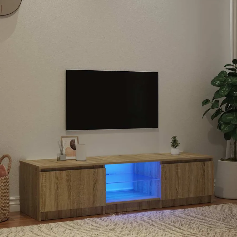 Meuble TV avec lumières LED Chêne fumé 140x40x36 cm - 3