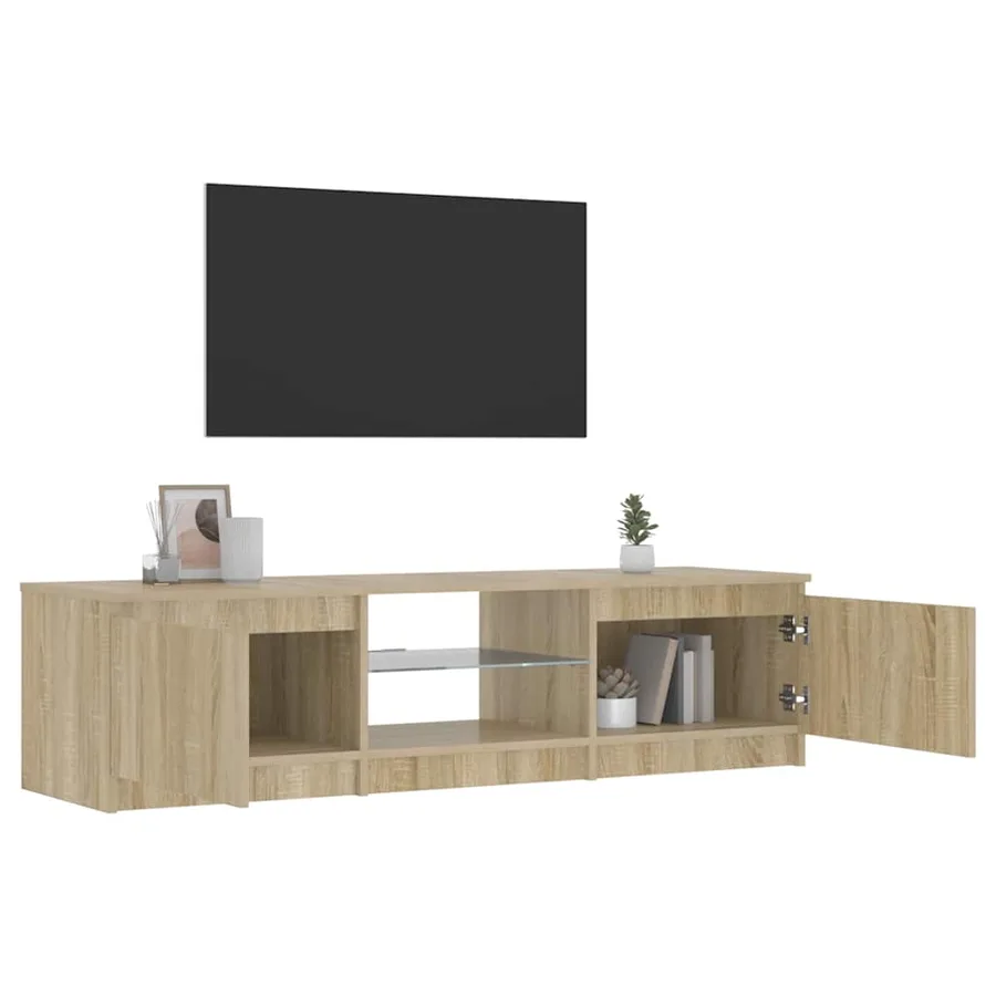 Meuble TV avec lumières LED Chêne fumé 140x40x36 cm - 4
