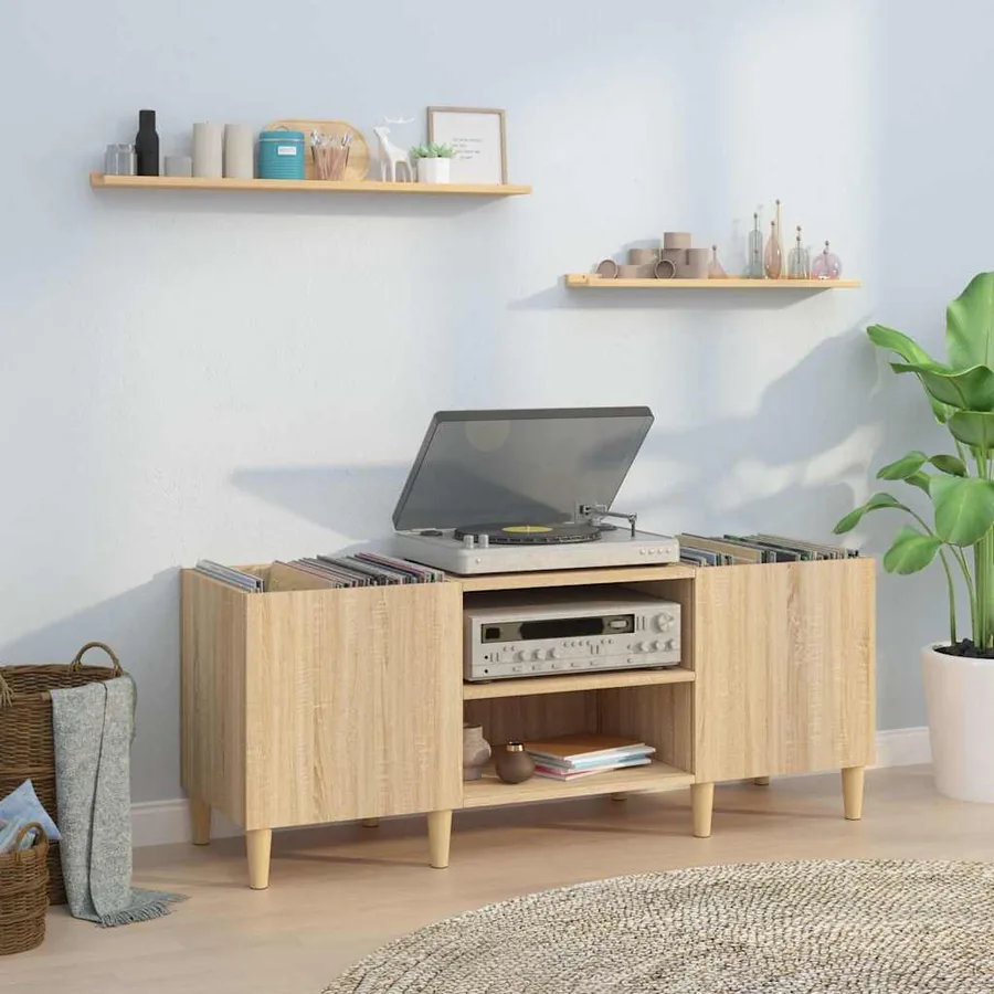 Meuble à disques Chêne Sonoma 121x38x48 cm Bois d'ingénierie