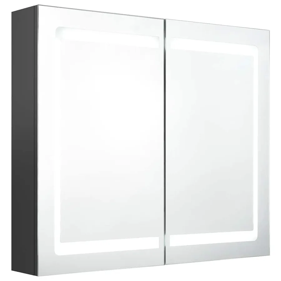 Armoire de salle de bain à miroir LED gris 80x12x68 cm - 2