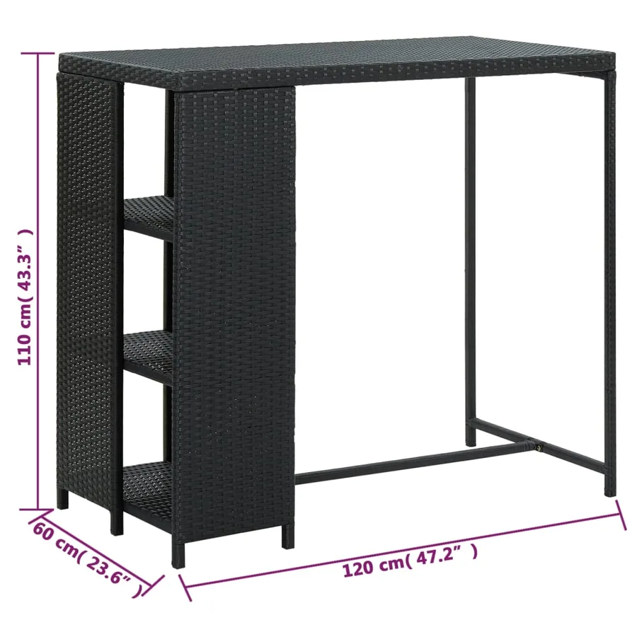 Table de bar avec rangement Noir 120x60x110 cm Résine tressée - 7