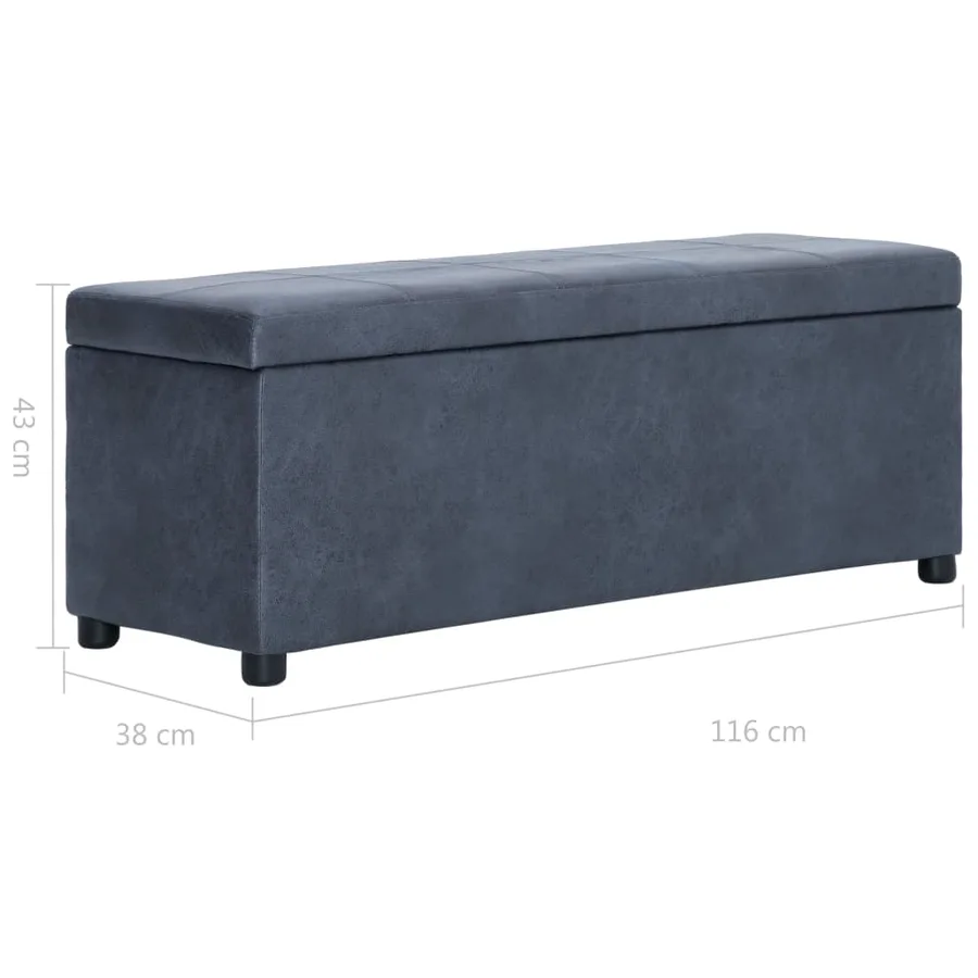 Banc avec compartiment de rangement 116 cm Gris Similicuir daim - 8