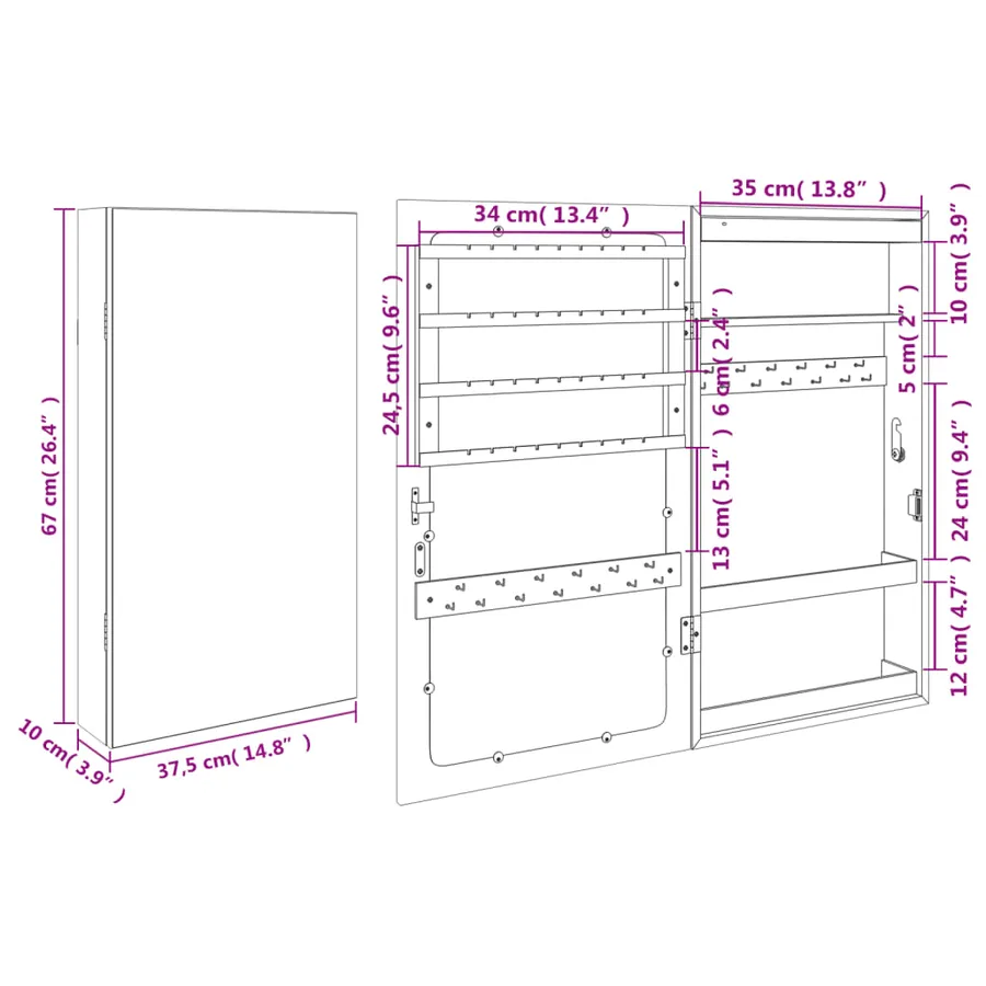 Armoire à bijoux avec miroir et éclairage LED mural - 13