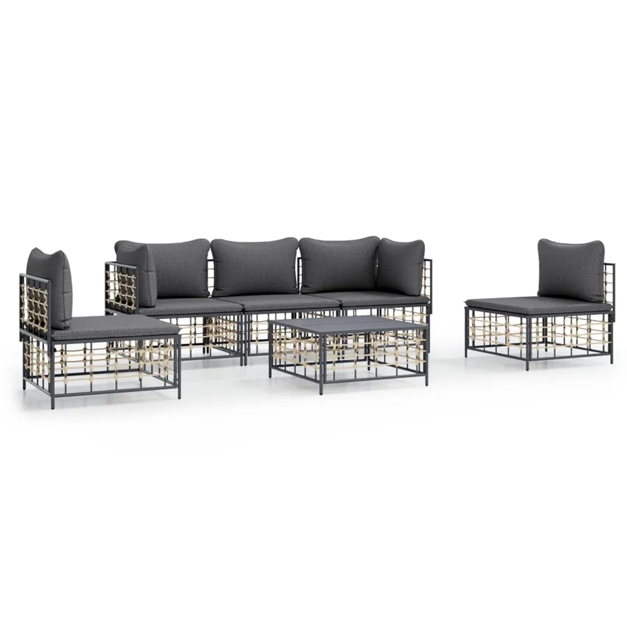 Salon de jardin 6 pcs avec coussins anthracite résine tressée - 2